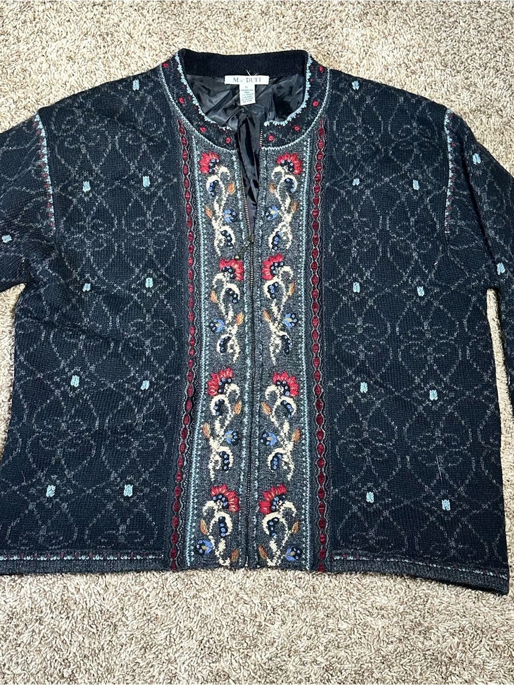 Vintage Mac Duff Nordic Sweater Womens XL Lined Zip Up 100% Shetland Wool